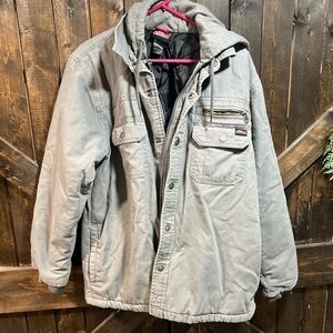 Dickies Hooded Quilt Lined Canvas Mens Workwear Jacket Size Large Coat Gray